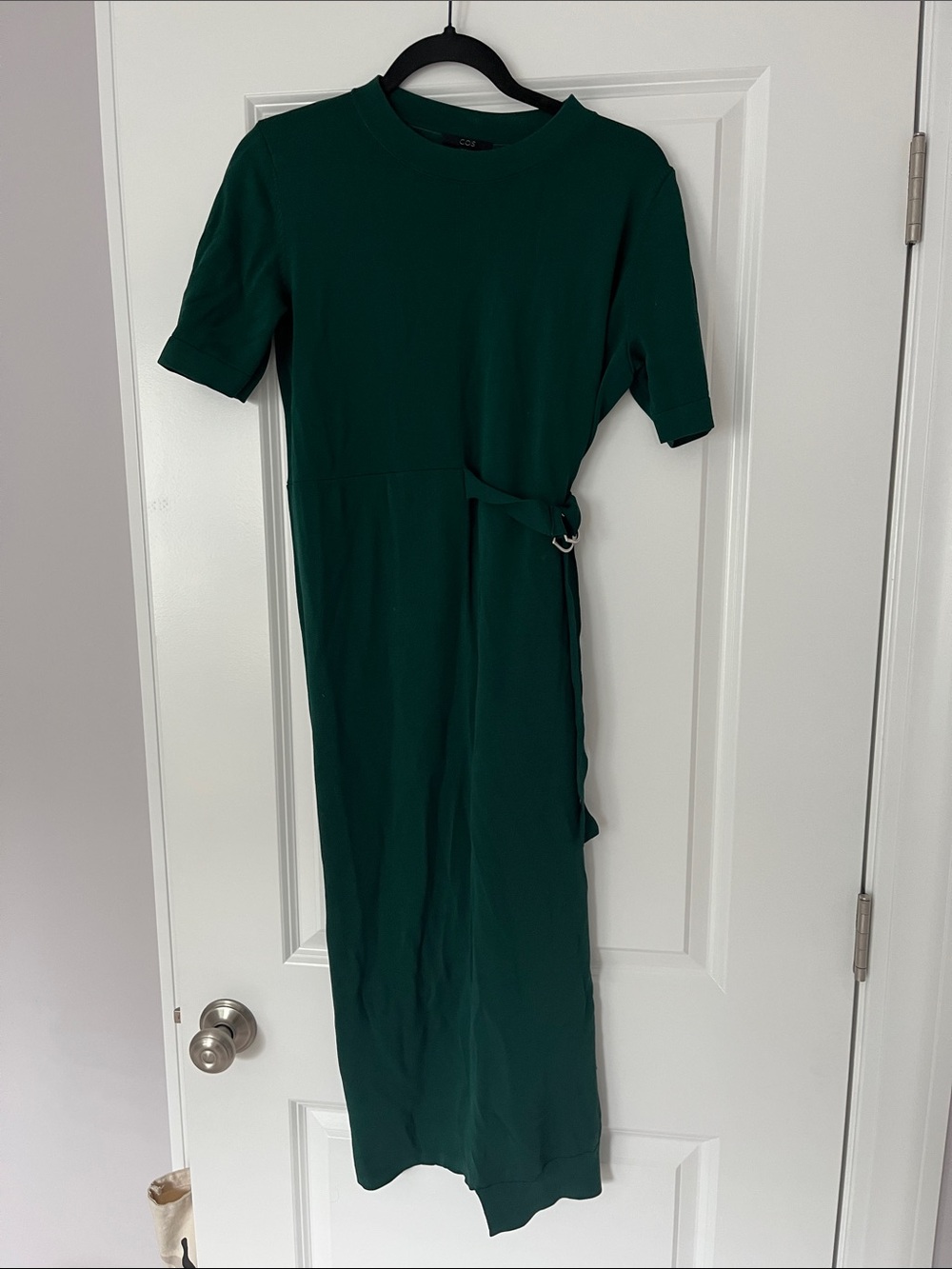 Cos Emerald Midi Dress with Side Buckle and Asymmetrical Detail